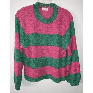Pink Lily Women's Green/pink Soft Knit Sweater - Size Small Cozy Party